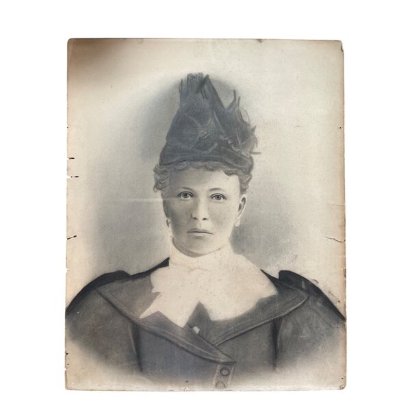 Antique Victorian Woman Charcoal Chalk Sepia Art Portrait - Picture 1 of 7